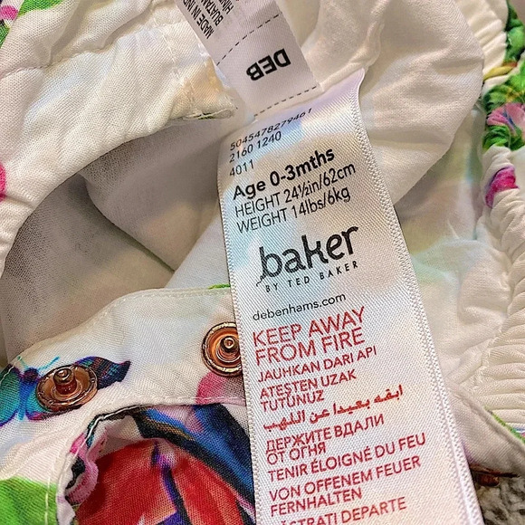 Baker by Ted Baker Tropical Print Baby Bubble Romper with Pink Bows on Shoulders - Picture 6 of 8